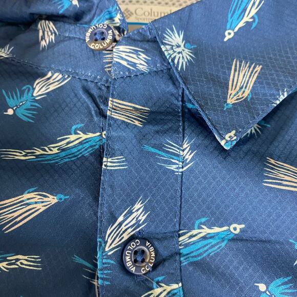 Columbia PFG Mens Fishing Super Slack Tide Camp Shirt 3XT Blue Lure Print NWT - Picture 11 of 12